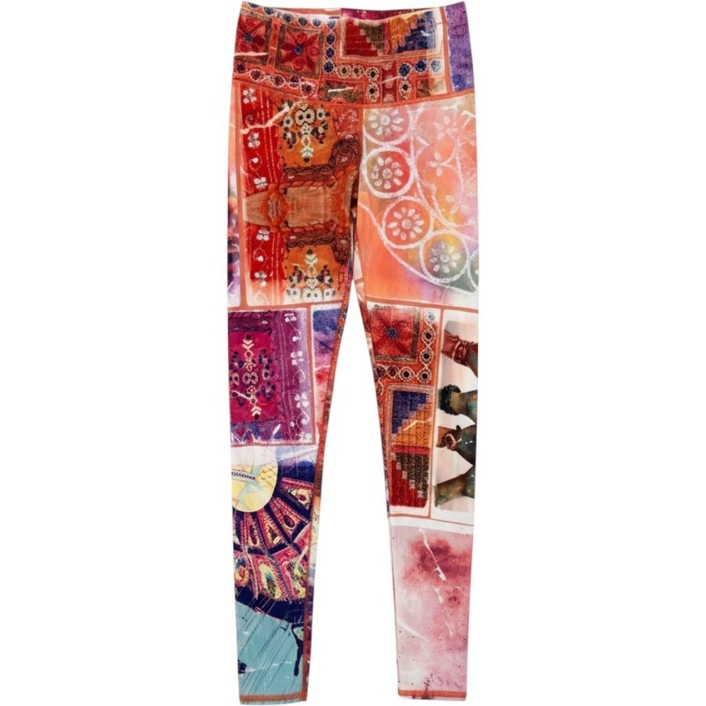 Niyama Sol Leggings Womens Small Orange Patchwork Yoga Activewear Boho Core